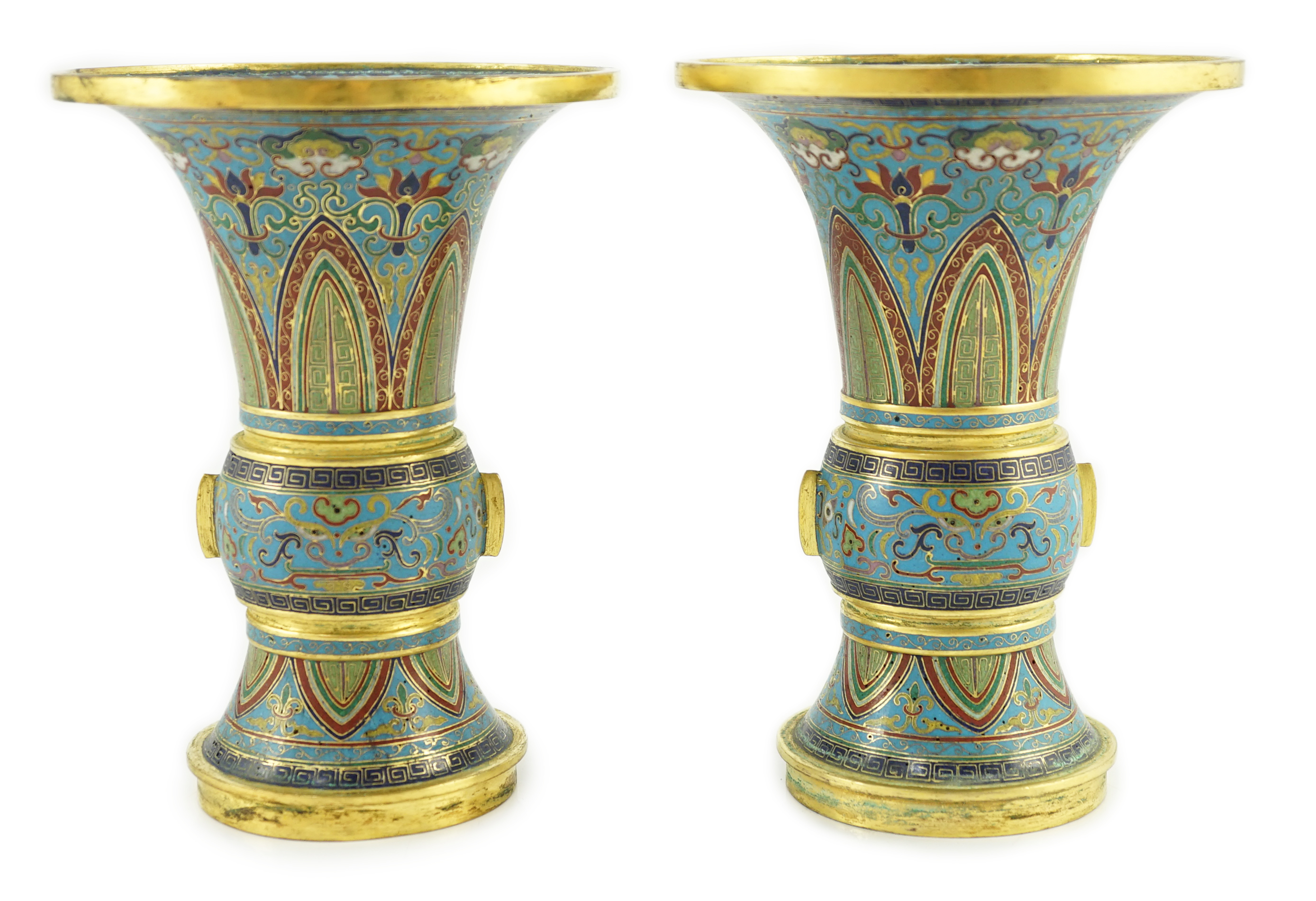 A pair of Chinese cloisonné enamel beaker vases